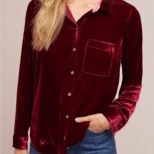 Anthropologie Maeve burgundy velvet shirt - size 4